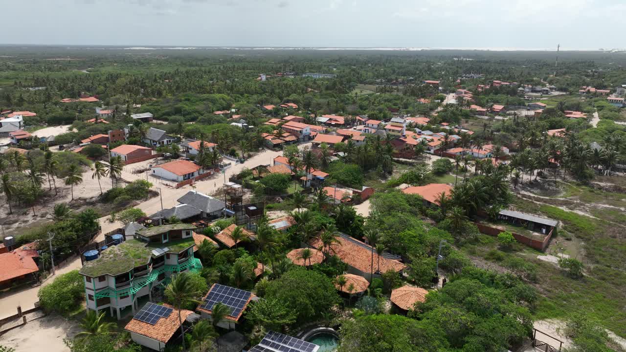 Chalets And Houses In Santo Amaro do Maranhao. Lencois Maranhenses National Park In Brazil. aerial shot