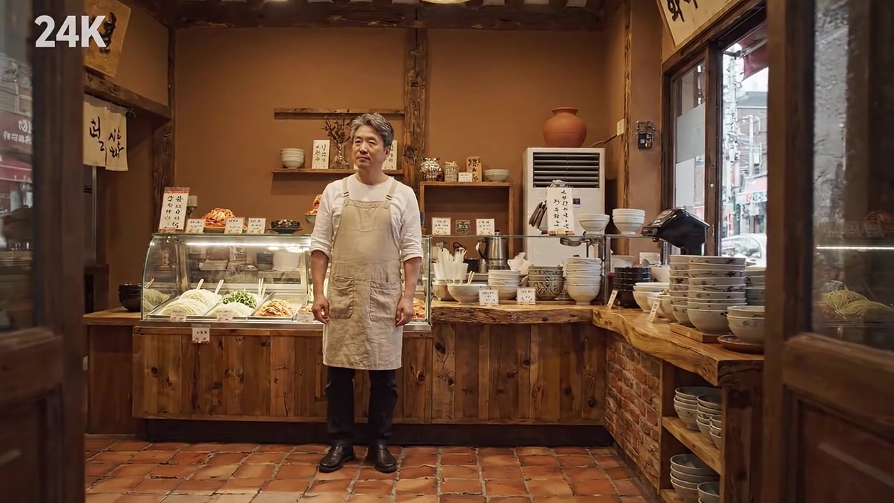 A Chef in His Cozy Restaurant: Capturing the Essence of Culinary Artistry and Dedication in a Welcoming Atmosphere Filled with Fresh Ingredients and Warmth.