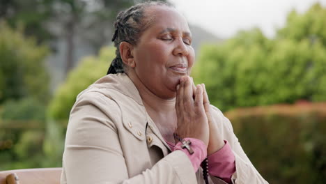 mature, woman and hands for prayer in worship