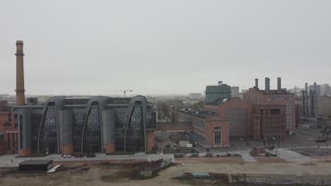 drone shot of lodz fabryczna on a cloudy day