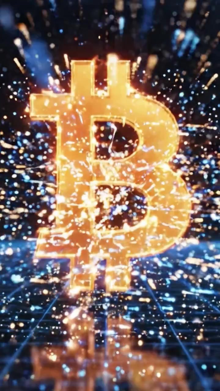 Simbolo Bitcoin illuminato in un universo digitale: un affascinante viaggio visivo attraverso il bagliore scintillante della criptovaluta e il suo impatto sul futuro della finanza