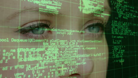 animación del procesamiento de datos sobre los ojos de la mujer
