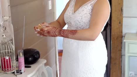 shot of bride - groom with wedding flower