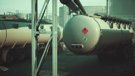 camión con tanque de combustible y sitio de almacenamiento industrial