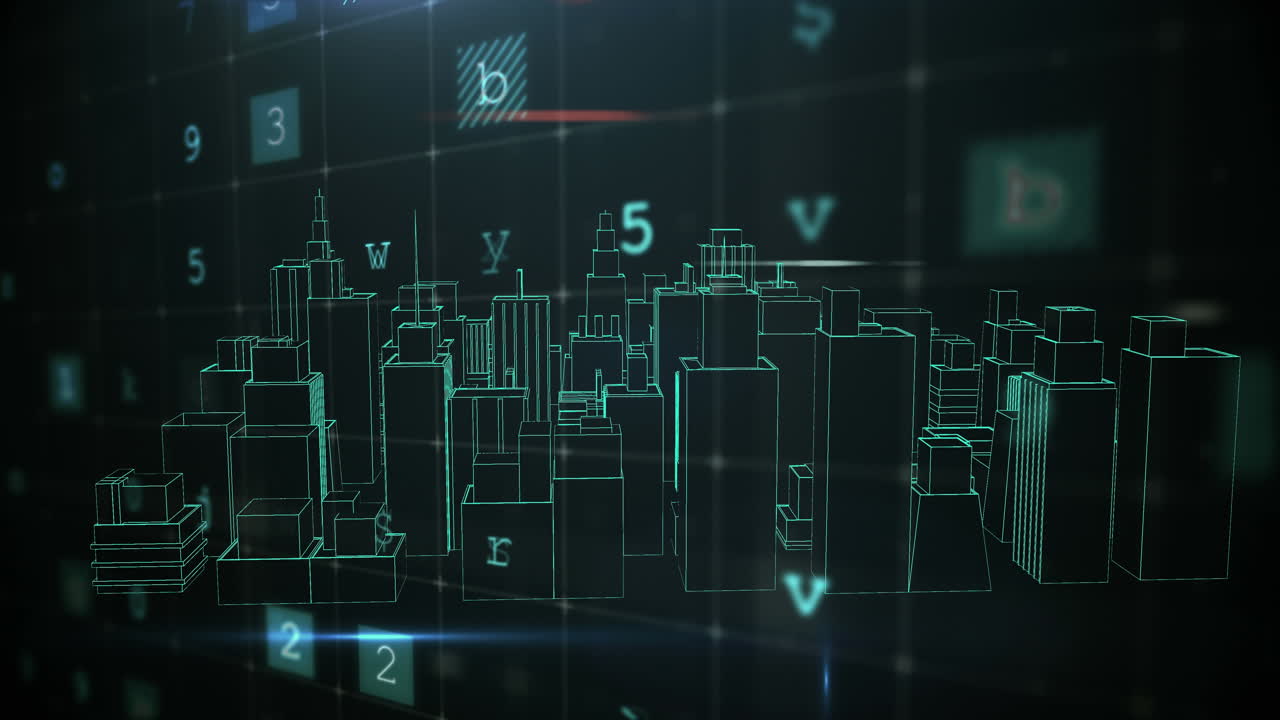 Virtual buildings in a city and online security terms