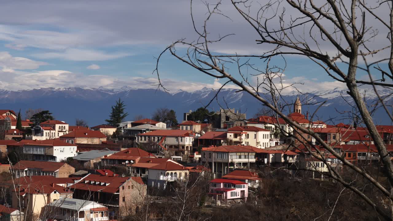 Scenic View of a Mountain Village with Red Roofs
