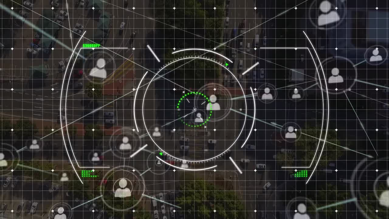 연결 네트워크의 애니메이션과 도시 풍경에 대한 범위 스캔