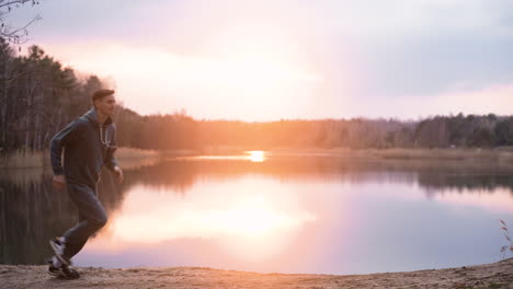 couple running in the forest