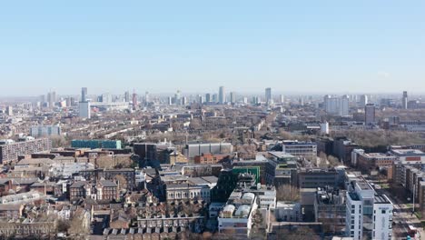 drone shot over tower hamlets towards stratford olympic park