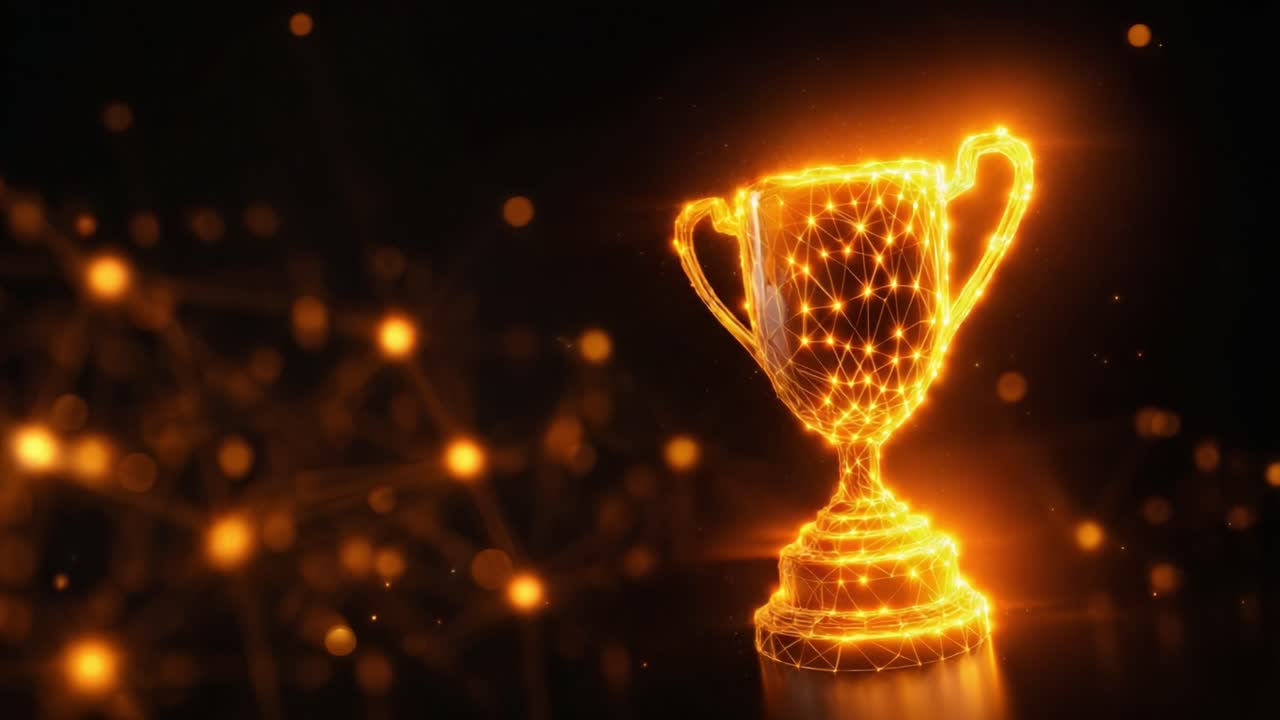 Illuminated Trophy: A Stunning Representation of Achievement and Success with a Glowing, Digital Design Celebrating Victory in a Captivating Visual Style