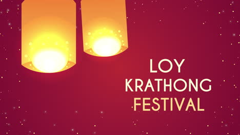 loy krathong lettering with lamps animation