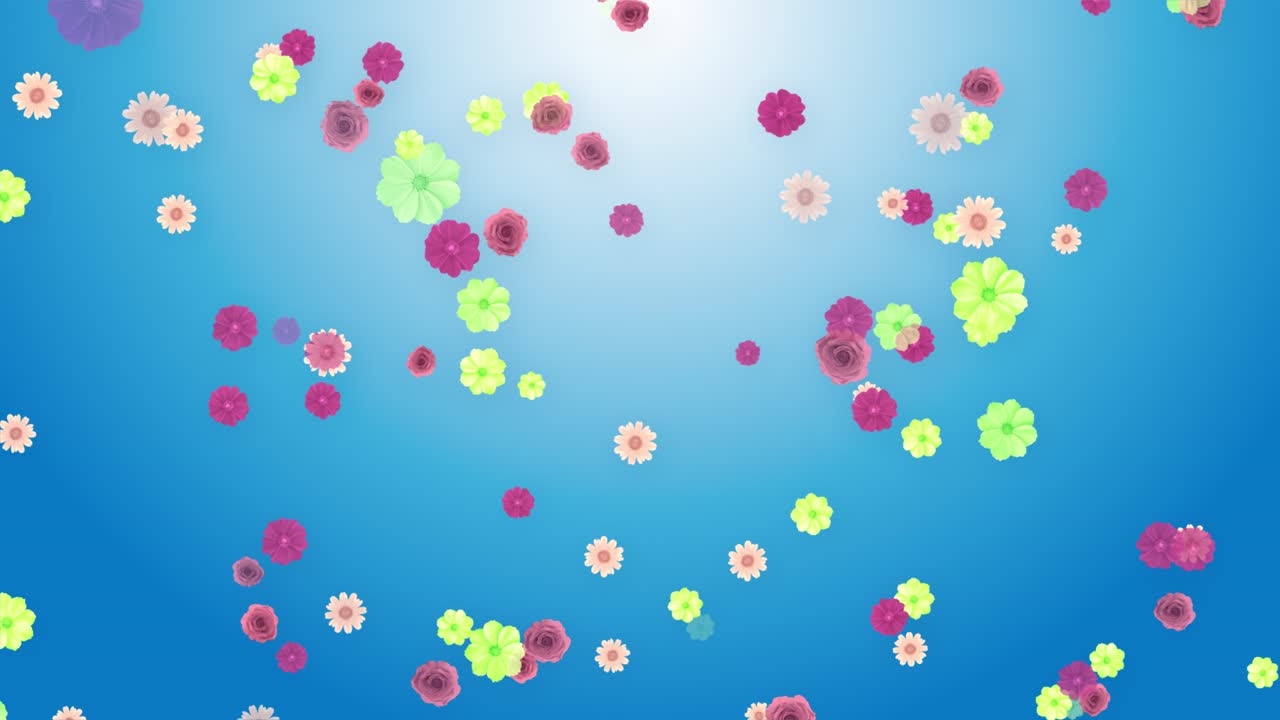 Gently moving multicolored different types of flowers in full bloom randomly moving in spinning