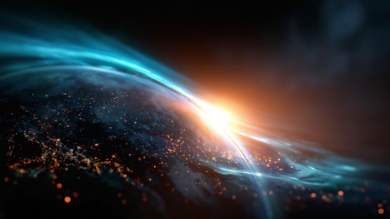Illuminated Earth from Space: A Stunning View of the Planet's Atmosphere as it Glows with Cosmic Light During a Beautiful Celestial Dawn Beyond the Horizon
