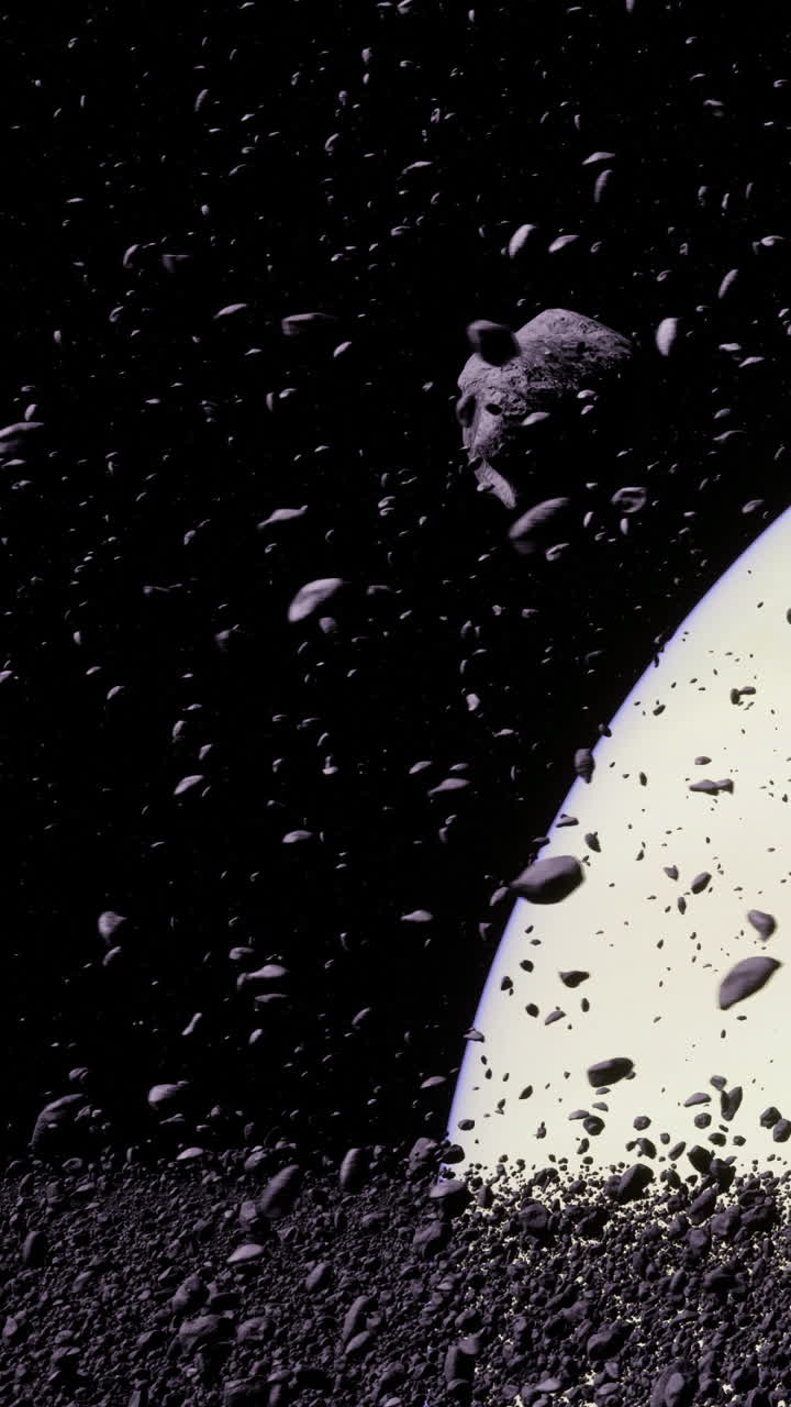Danza celeste di asteroidi attorno a un pianeta lontano nell'immenso cosmo.
