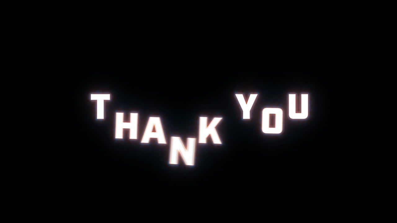 Revelação de texto 4K das palavras "obrigado" num fundo preto.