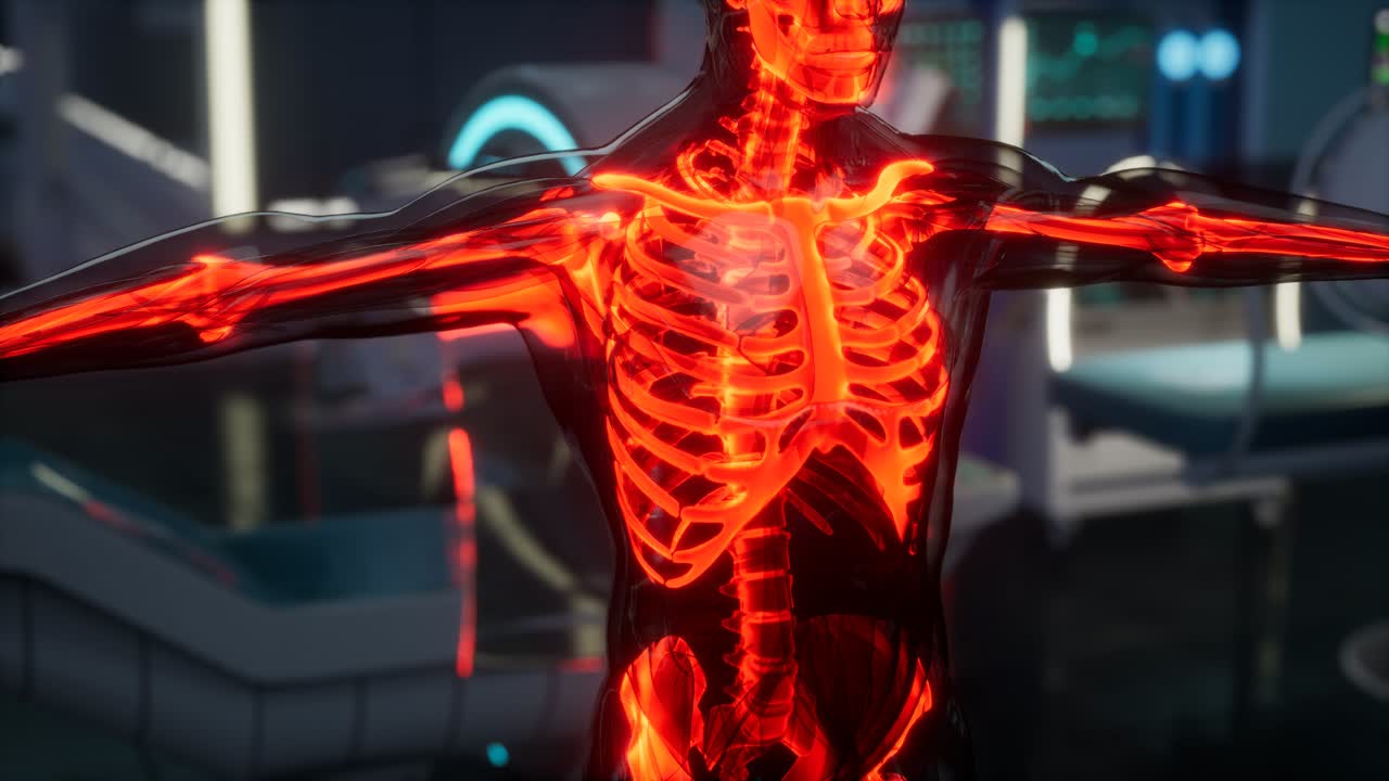 examen de escaneo de huesos de esqueleto humano en el laboratorio