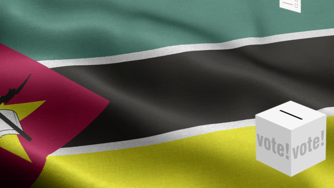 모잠비크 선거를 위한 투표용지 - 발 앞에 있는 투표용장 - 선거 - 투표 - 모잠비키의 발 - 모잠비아 발 높은 세부 사항 - 국가 발 모잠비키는 파동 패턴 루프 가능한 요소 - 직물 질감과 끝없는 루프