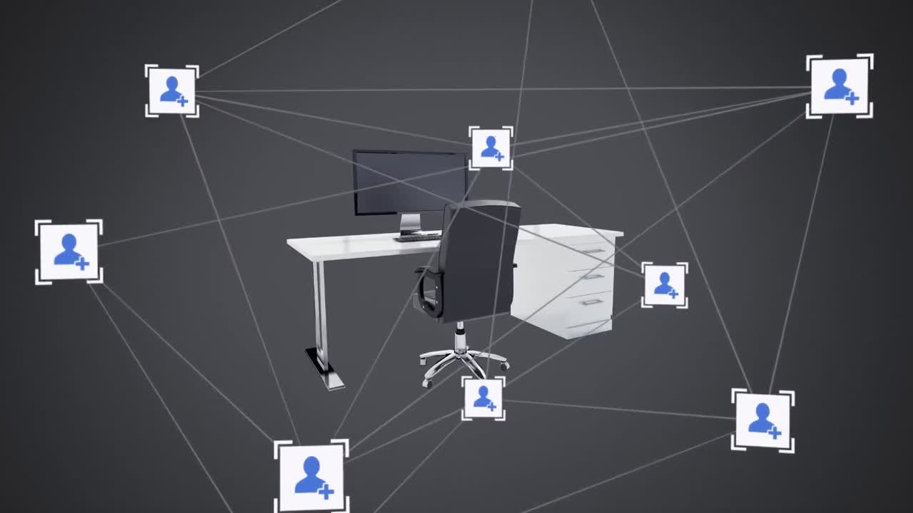 Animation of media icons over office