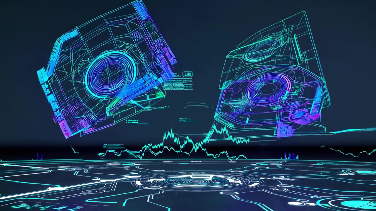 Abstract Digital Data Visualization with Floating Wireframe Structures