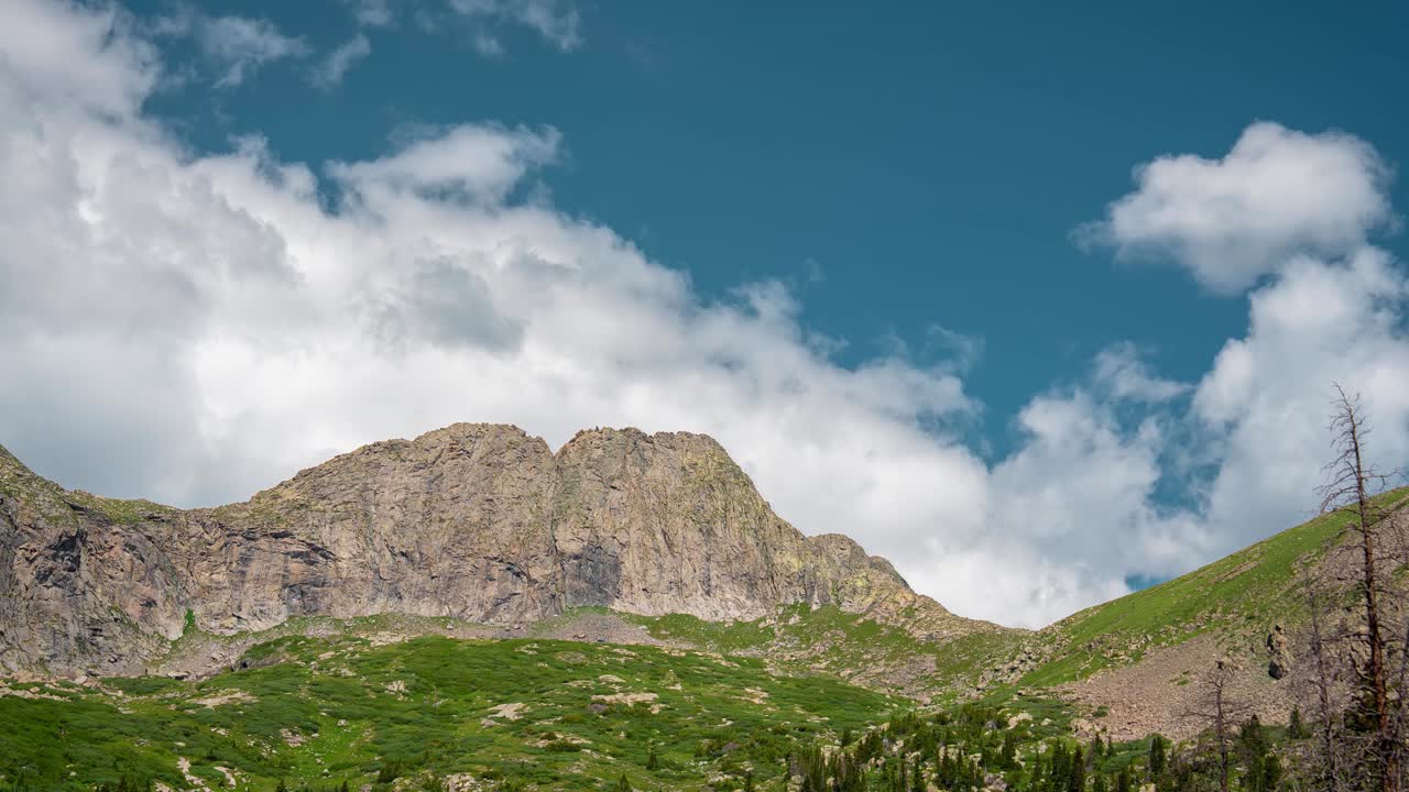 Timelapse of Clouds Moving Above Landscape and Peaks of Wet Mountains, Colorado USA