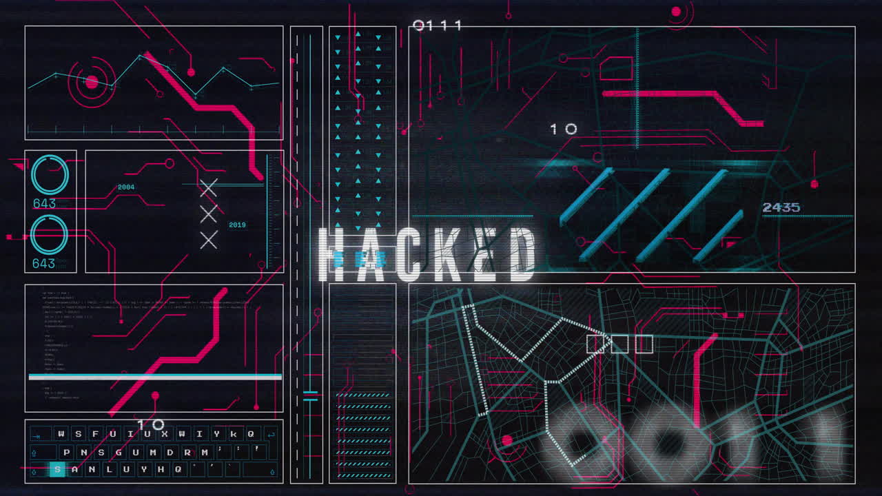 검은 바탕에 해킹 된 텍스트 및 데이터 처리의 애니메이션