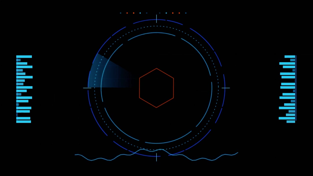 Futuristic Digital Radar Interface Scanning with Hexagon Center