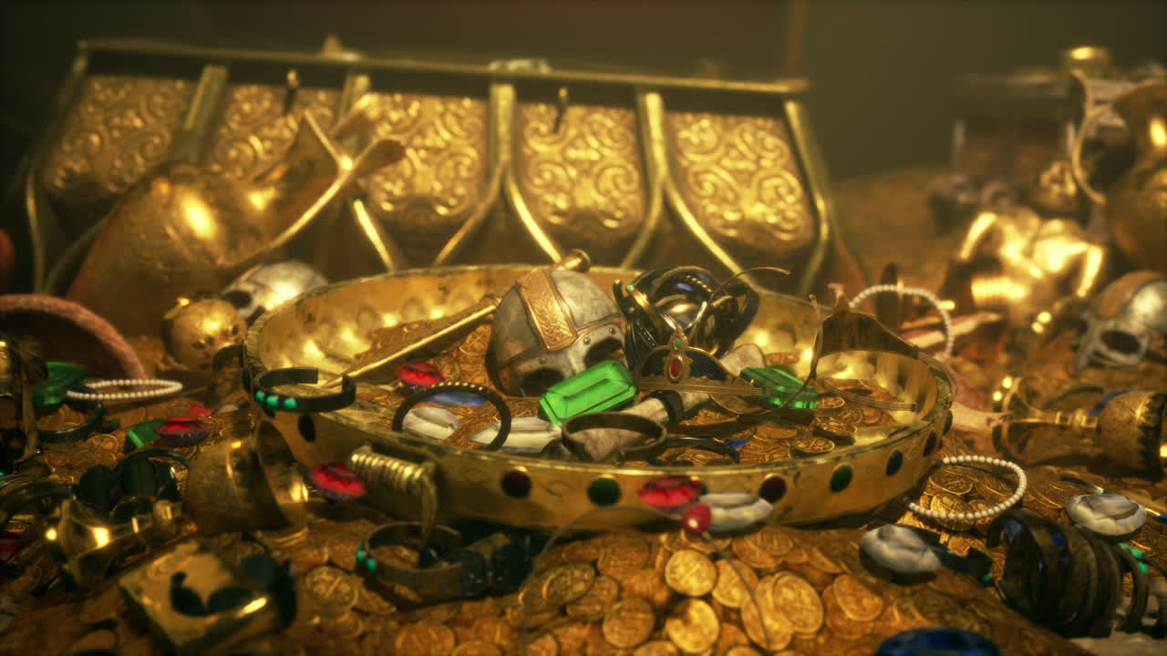 Golden treasures hidden in a secret dungeon full of ancient artifacts