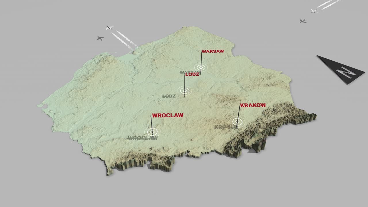 폴란드의 3d 지형 지도