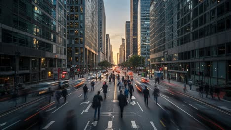 busy city street at sunset