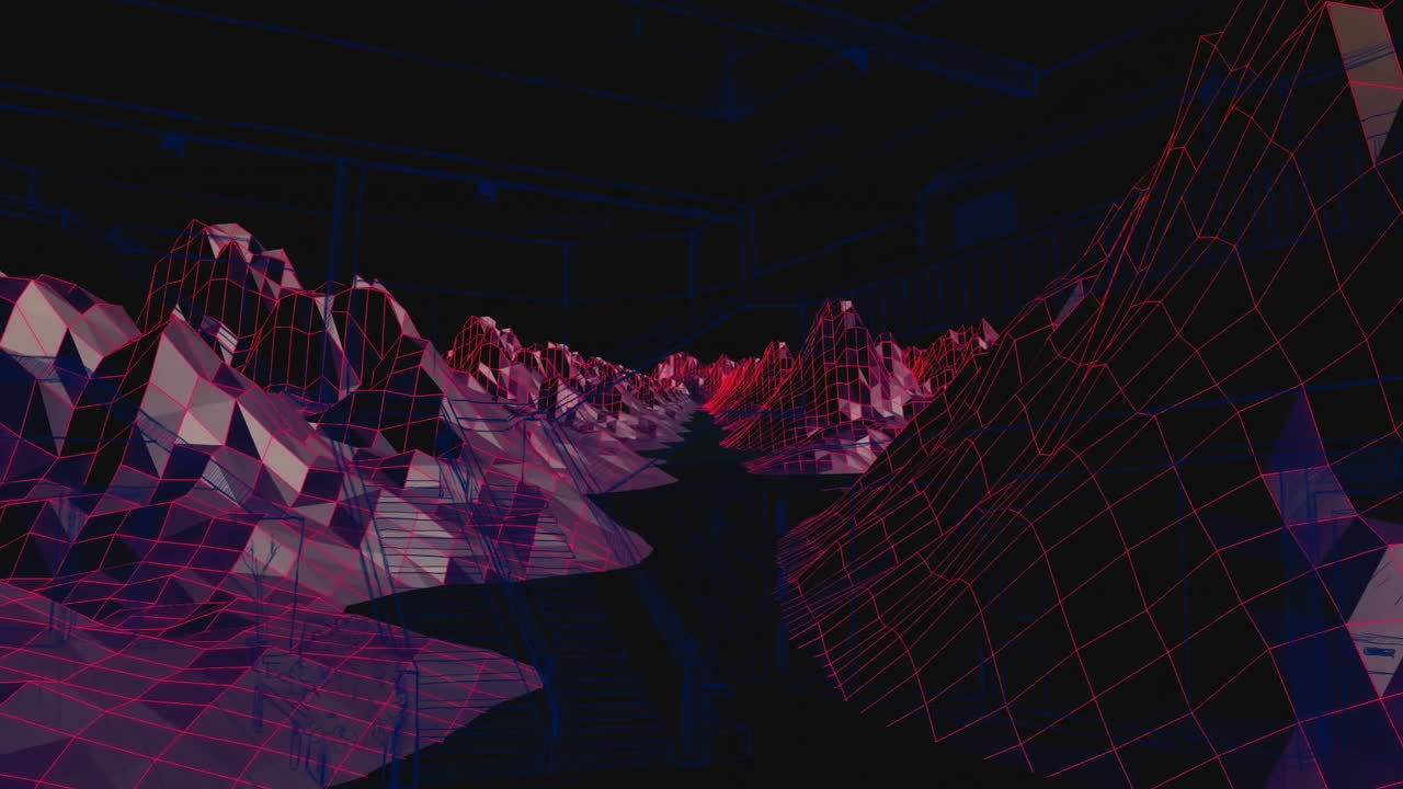 Animation of moving metaverse landscape on black background