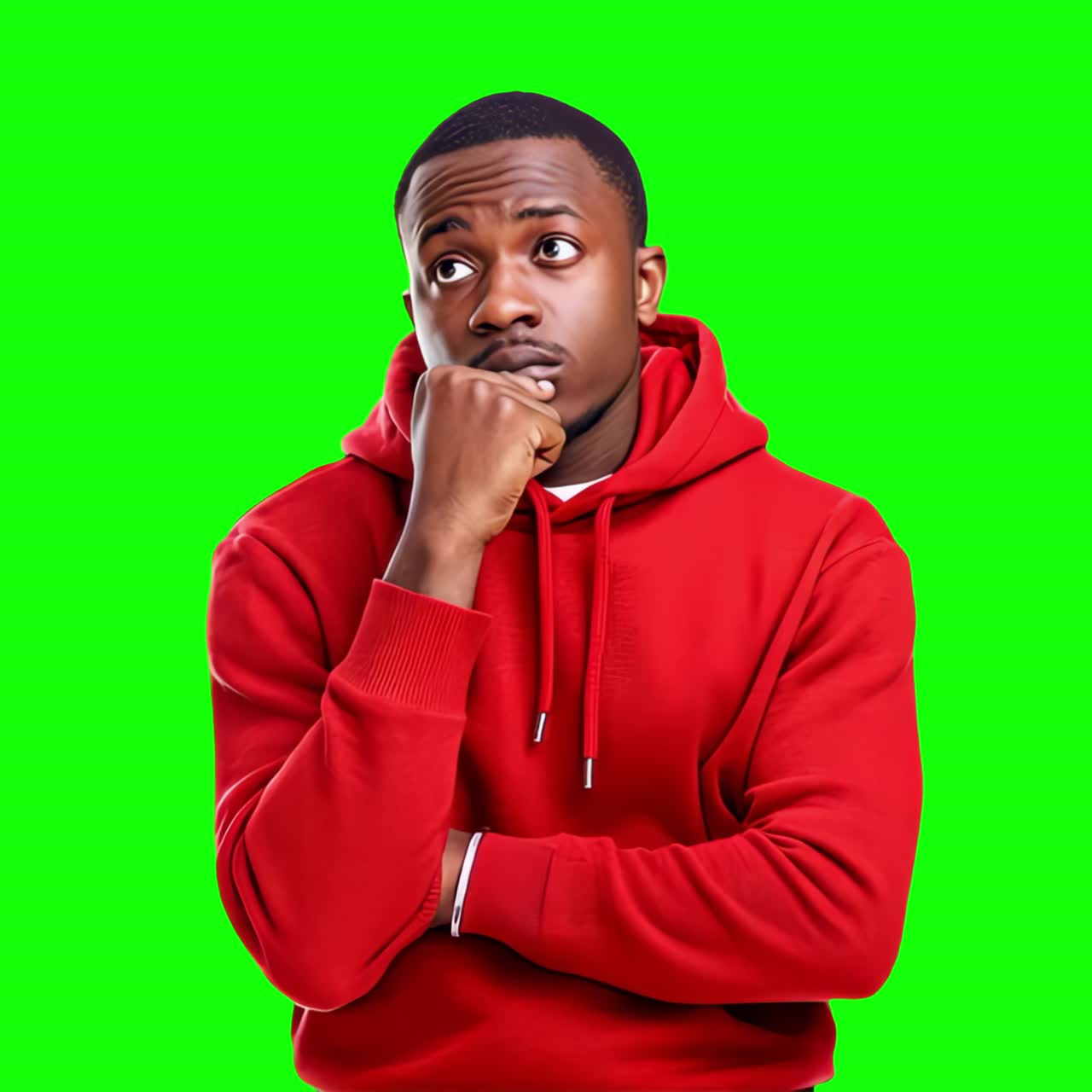 African man in red hoodie animation, transparent 4K video, green screen
