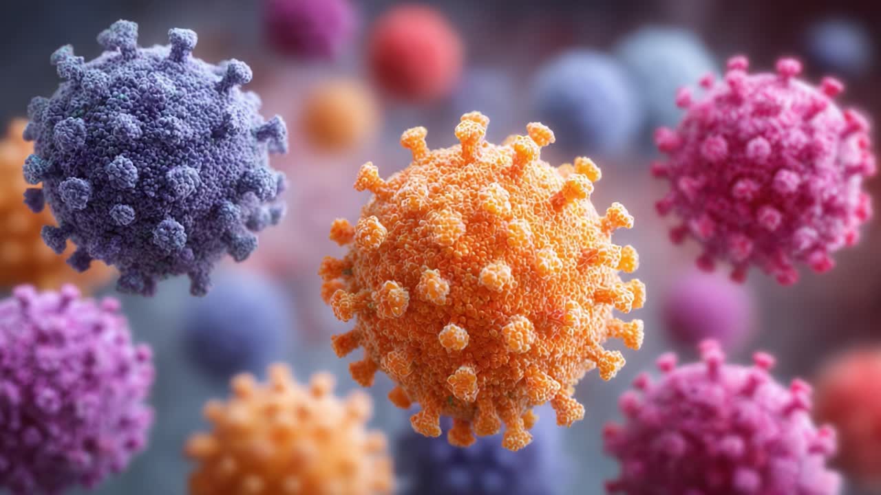 A Colorful Visualization of Viruses Demonstrating Different Structures, Shapes, and Textures, Representing a Microscopic View of Pathogens in Vibrant Detail