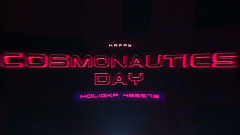 futuristic neon cosmonautics day shines in red and blue with neon glow on black background