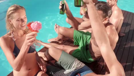 happy friends having a drink together