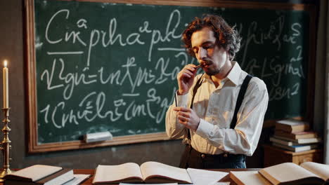 vintage classroom scene with student