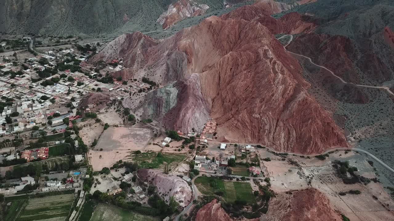 The Hill of Seven Colors, Purmamarca, Jujuy, Argentina. Drone Aerial View