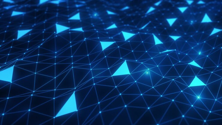 Rendering 3D: Rete digitale blu con punti e linee per la visualizzazione di Big Data