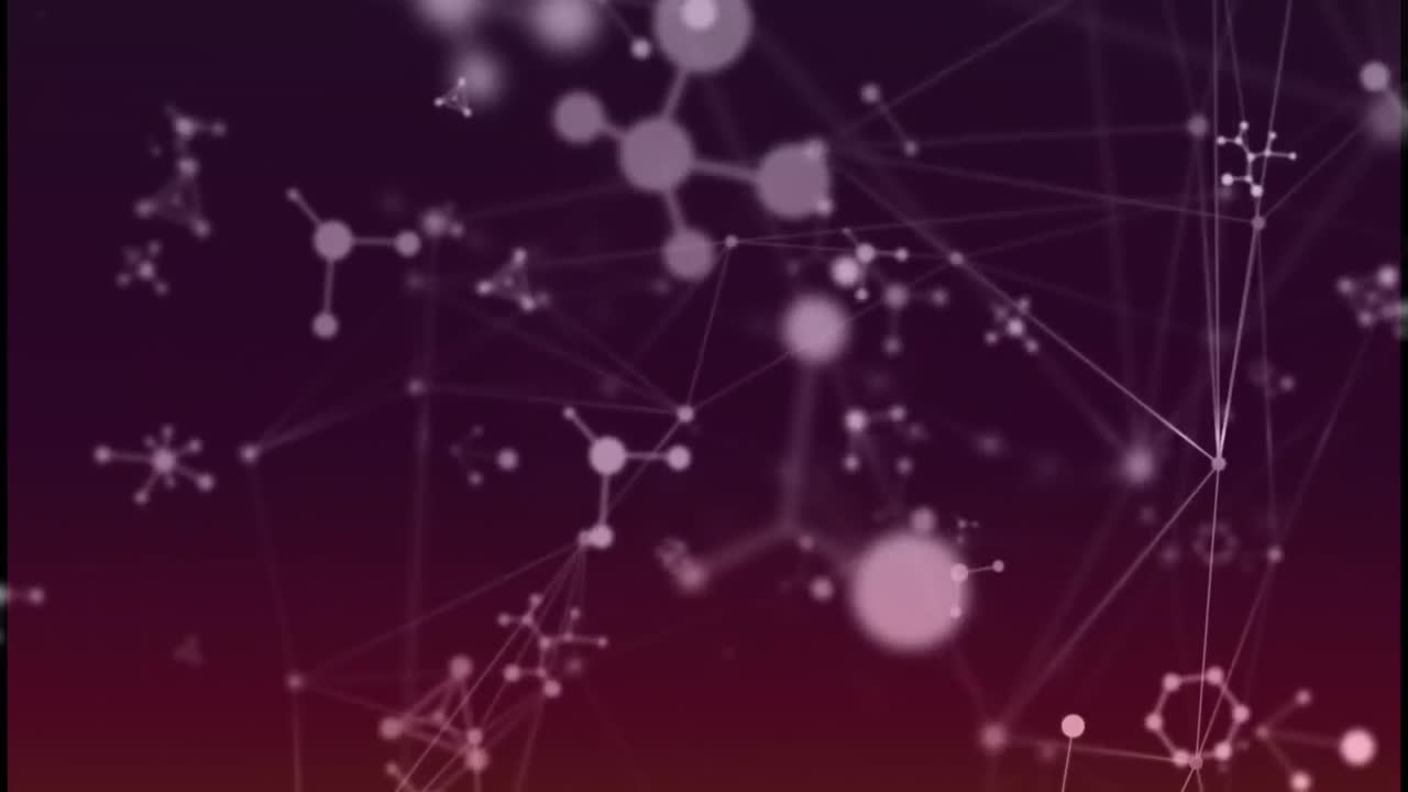 animación de la red de conexiones con moléculas en fondo púrpura