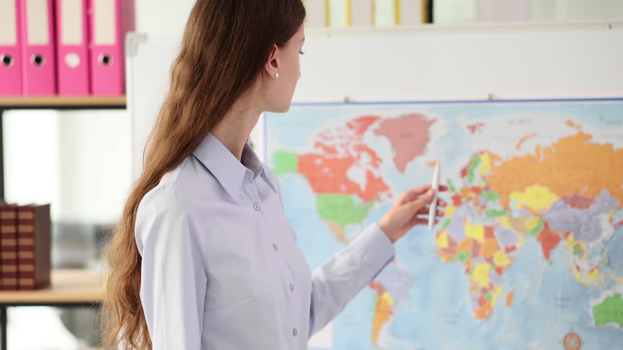 Woman giving geography presentation