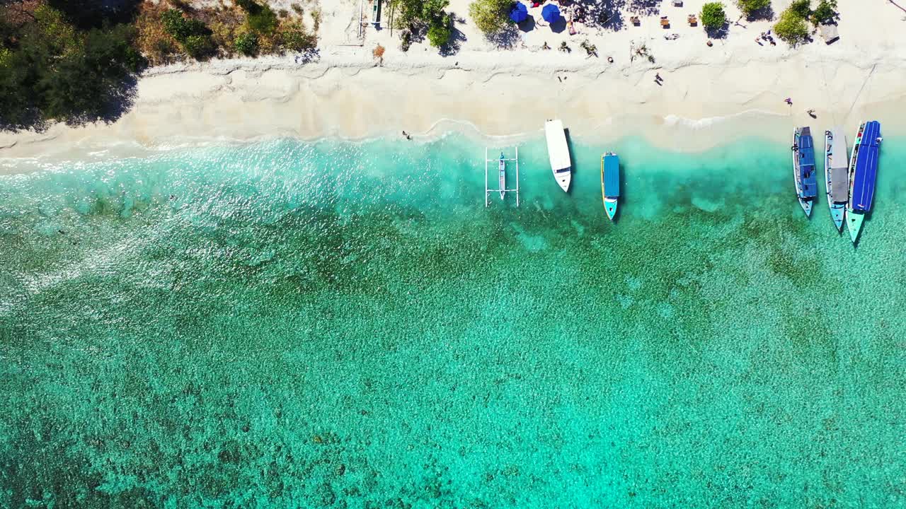Splendida isola di Fiji composta da sabbia bianca, alberi rigogliosi e cottage unici - Ripresa aerea