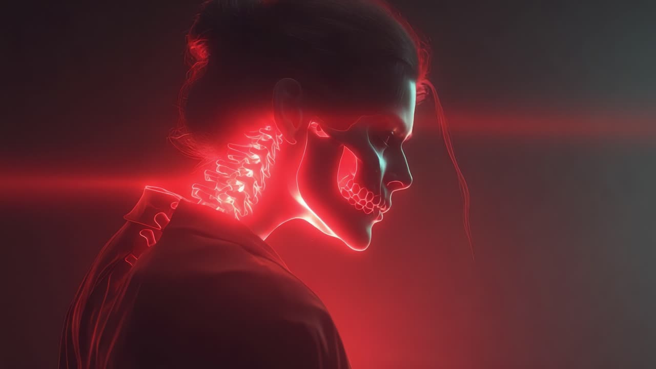 Una straordinaria esplorazione visiva del cranio e della colonna vertebrale umana: un'esposizione accattivante di illuminazione scheletrica artistica e bellezza anatomica.