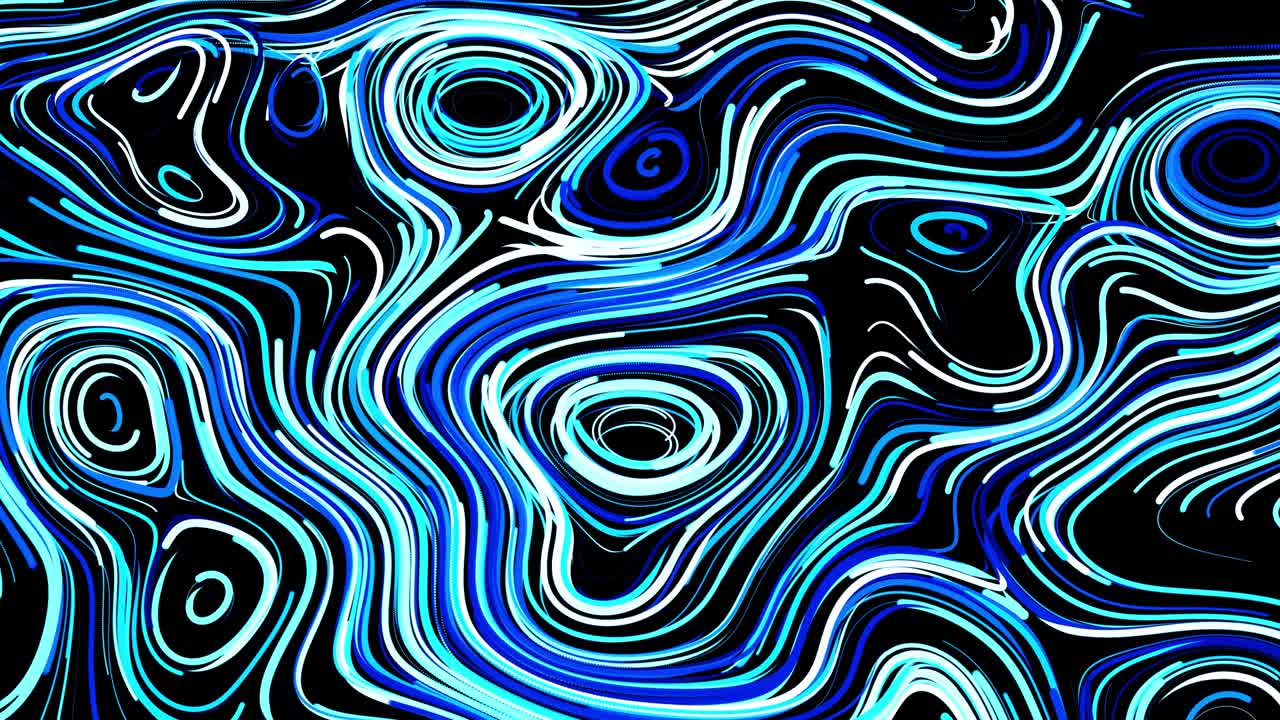 Abstract creative looped bg with curled lines like blue trails on surface. Lines form swirling pattern like curle noise. Abstract 3d looping flowing animation as bright creative festive bg