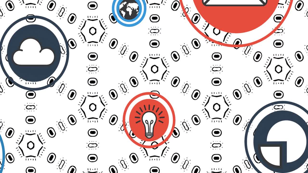 animación del globo con red de conexiones e íconos sobre puntos