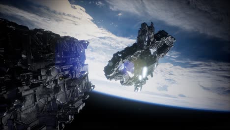 la nave espacial alienígena armada se acerca a la tierra