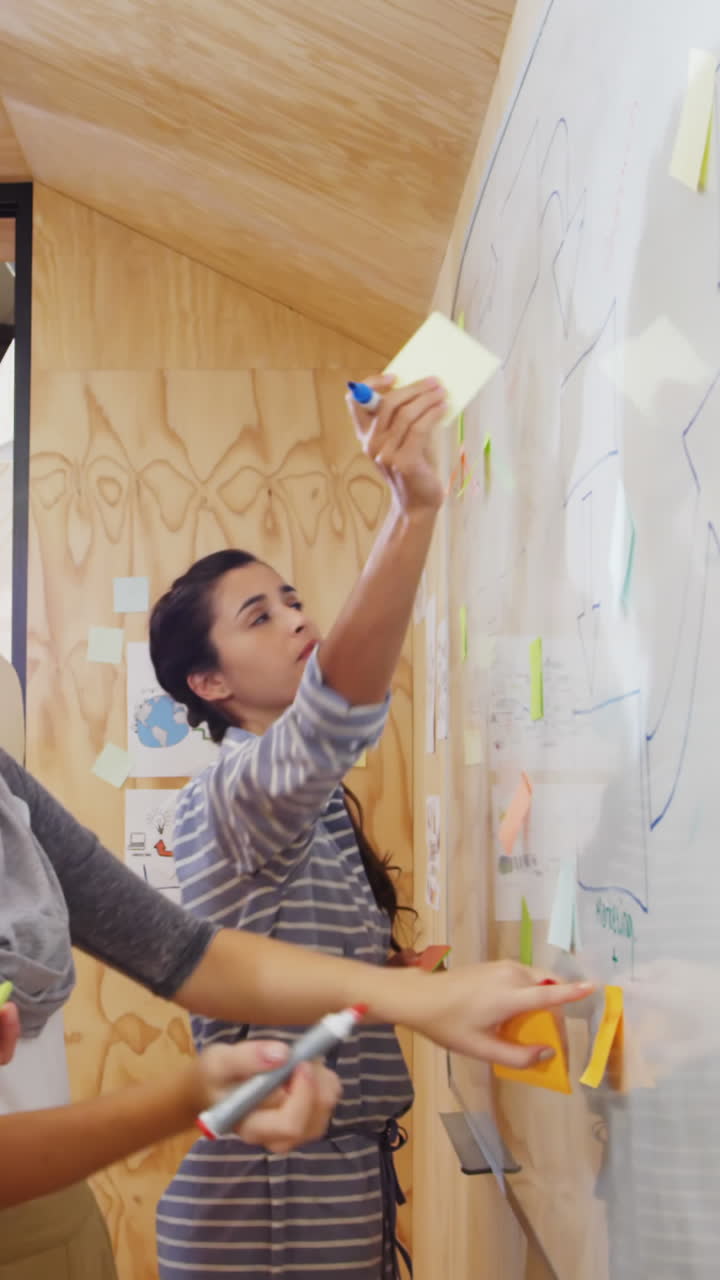 ejecutivos de negocios escribiendo en notas adhesivas