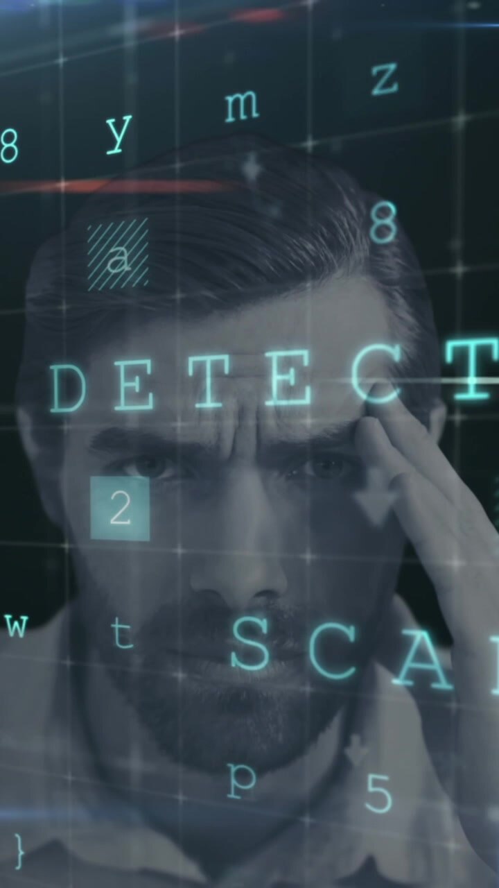 Elaborazione dati di sicurezza informatica su ritratto di uomo stressato