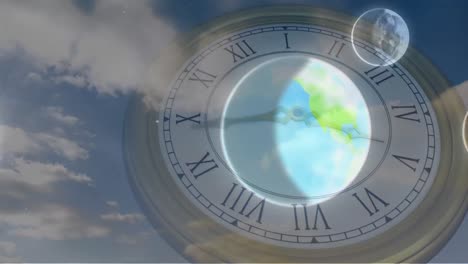 animation of solar systems, planets and space over clock ticking