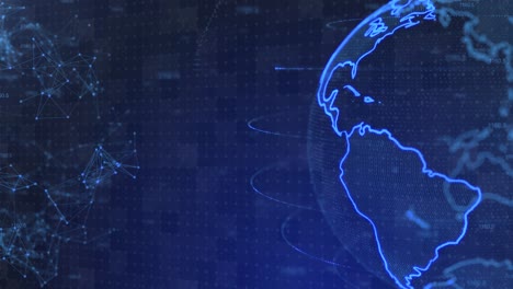 4k loop earth hologram rotating with counting flying in cyberspace structure globe animation