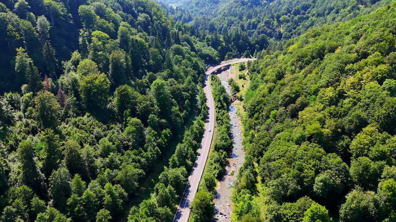 Steep rocky slopes descending into the canyon. Jagged cliffs drop vertically towards the forested area at the bottom