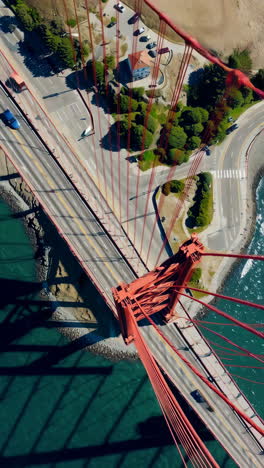 aerial view of golden gate bridge structure and traffic